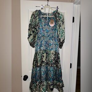 Umgee Women’s Teal and Navy Paisley Dress